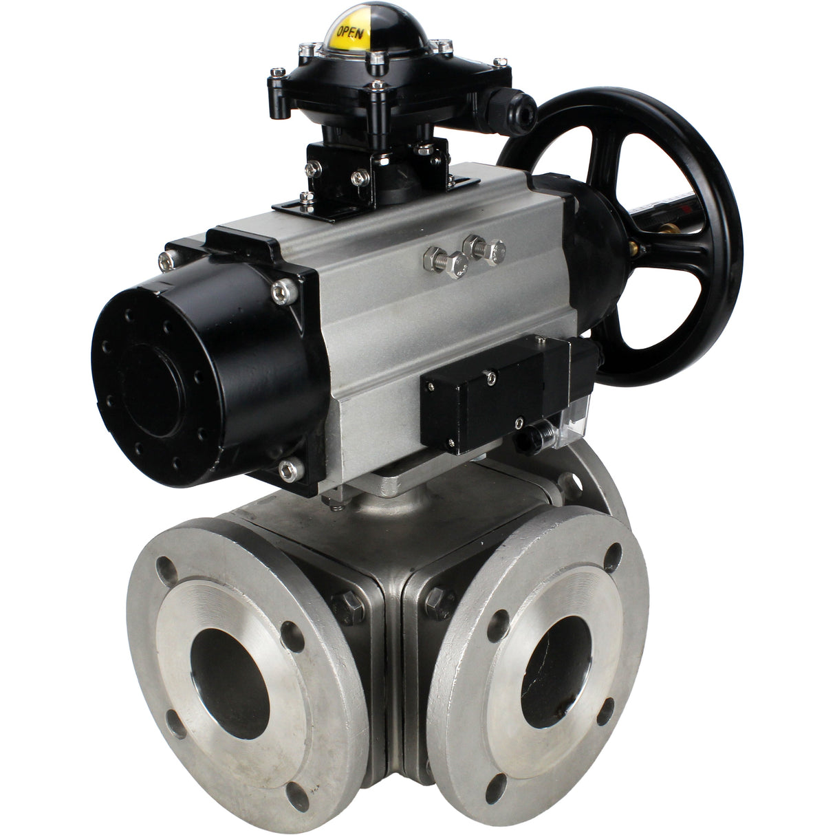 Ball valves Elephant BV3232P(4pc)-FP-3WL-F-ISO-H DN100 16 bar full bore, flanged, body - stainless steel SS316, ISO flange F10/F12, square 19x19, with double pneumatic actuator PA-DA-105-1 action, pneumatic distributor 4M310-08 24V and LSU APL-210N