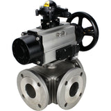 Ball valves Elephant BV3232P(4pc)-FP-3WL-F-ISO-H DN100 16 bar full bore, flanged, body - stainless steel SS316, ISO flange F10/F12, square 19x19, with double pneumatic actuator PA-DA-105-1 action, pneumatic distributor 4M310-08 24V and LSU APL-210N