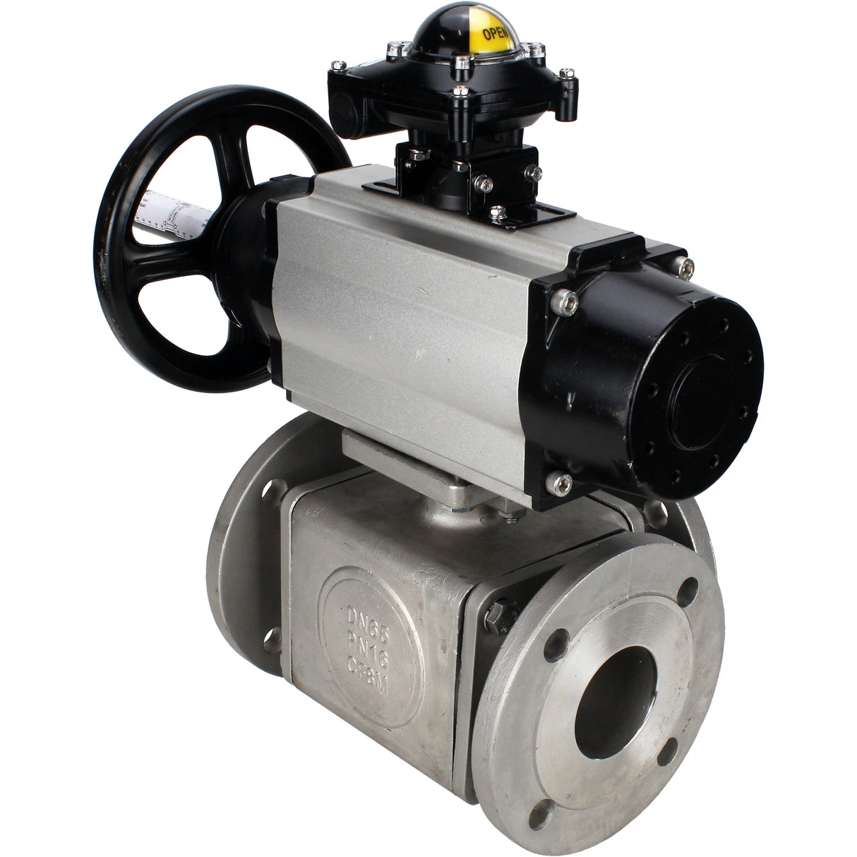 Ball valves Elephant BV3232P(4pc)-FP-3WL-F-ISO-H DN100 16 bar full bore, flanged, body - stainless steel SS316, ISO flange F10/F12, square 19x19, with double pneumatic actuator PA-DA-105-1 action, pneumatic distributor 4M310-08 24V and LSU APL-210N