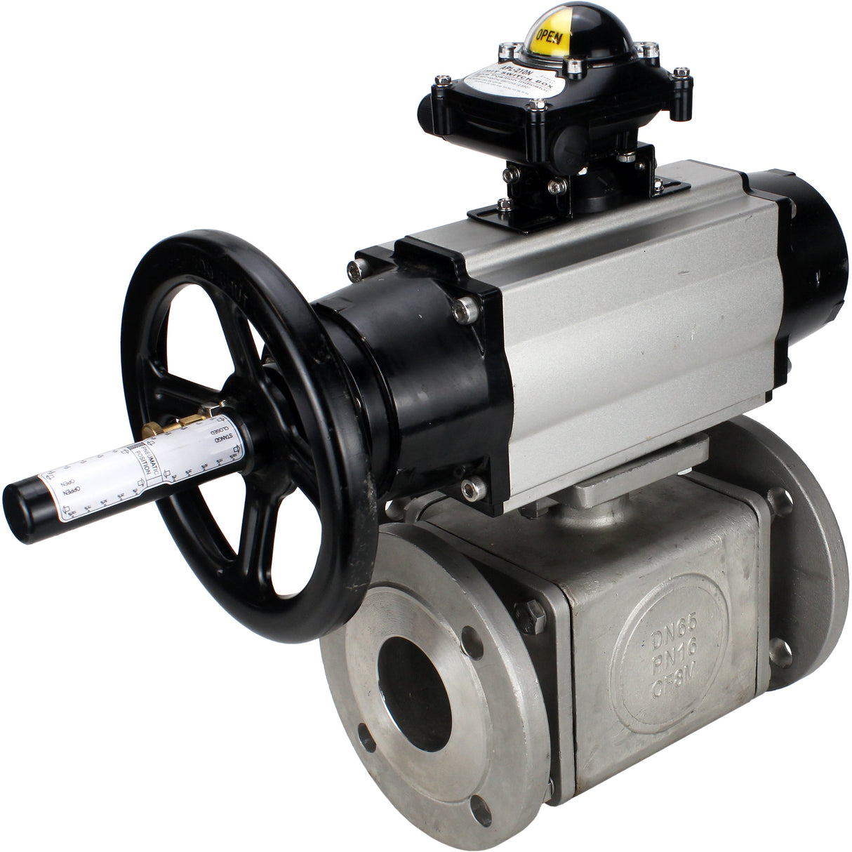 Ball valves Elephant BV3232P(4pc)-FP-3WL-F-ISO-H DN100 16 bar full bore, flanged, body - stainless steel SS316, ISO flange F10/F12, square 19x19, with double pneumatic actuator PA-DA-105-1 action, pneumatic distributor 4M310-08 24V and LSU APL-210N