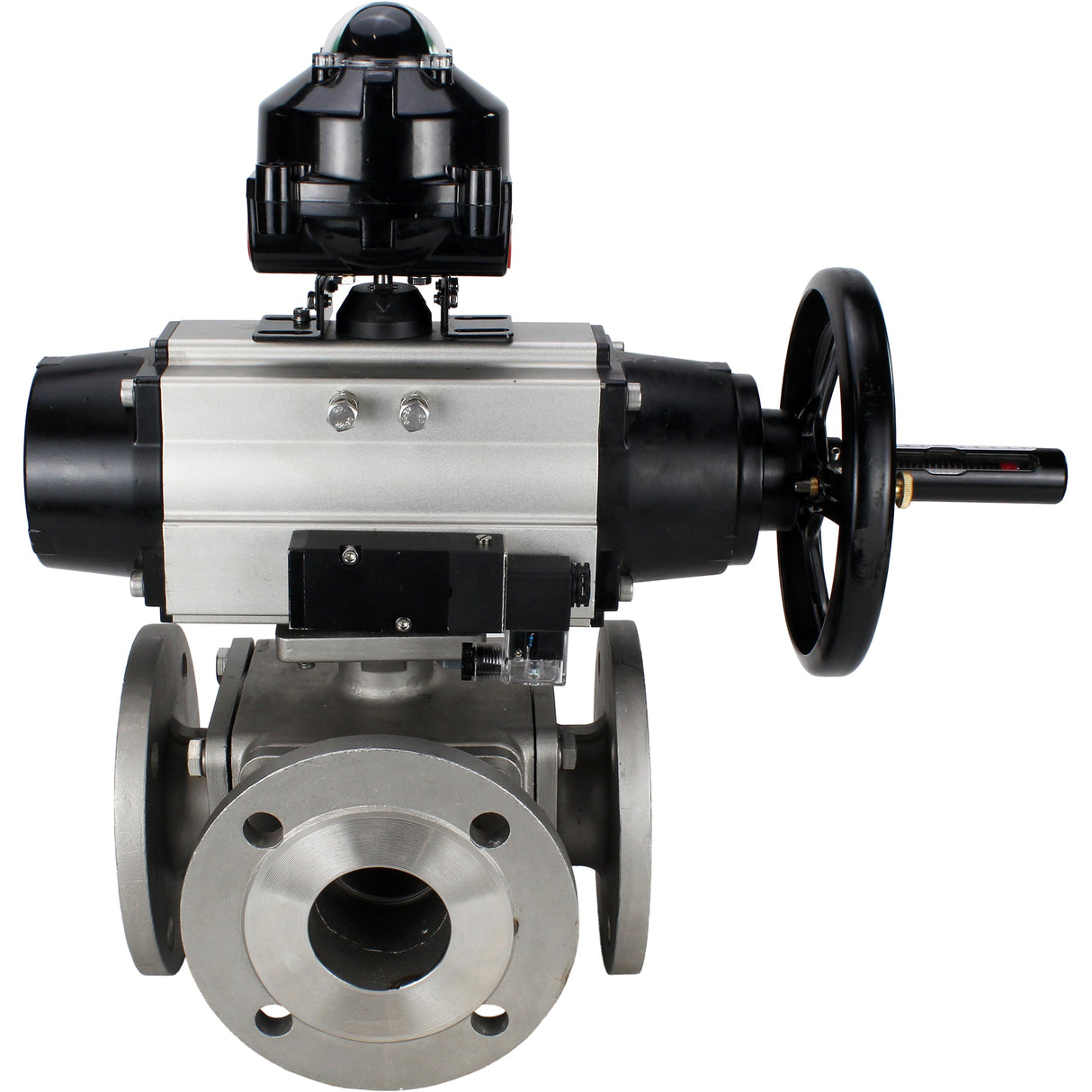 Ball valves Elephant BV3232P(4pc)-FP-3WL-F-ISO-H DN100 16 bar full bore, flanged, body - stainless steel SS316, ISO flange F10/F12, square 19x19, with double pneumatic actuator PA-DA-105-1 action, pneumatic distributor 4M310-08 24V and LSU APL-510N EX