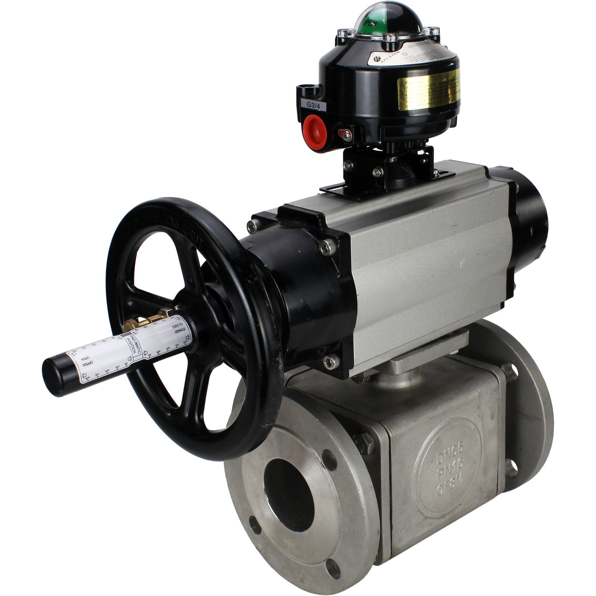 Ball valves Elephant BV3232P(4pc)-FP-3WL-F-ISO-H DN100 16 bar full bore, flanged, body - stainless steel SS316, ISO flange F10/F12, square 19x19, with double pneumatic actuator PA-DA-105-1 action, pneumatic distributor 4M310-08 24V and LSU APL-510N EX
