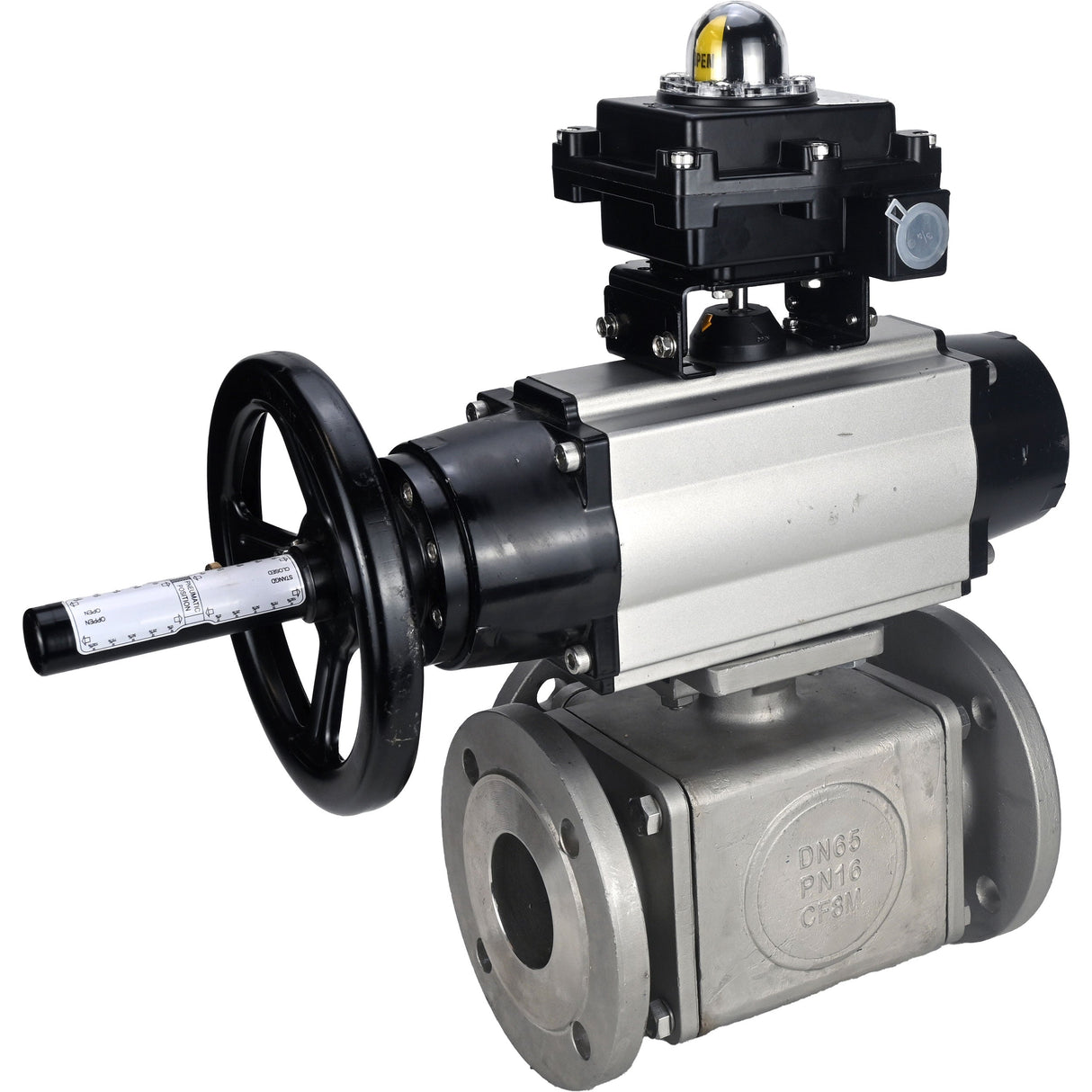 Ball valves Elephant BV3232P(4pc)-FP-3WL-F-ISO-H DN100 16 bar full bore, flanged, body - stainless steel SS316, ISO flange F10/F12, square 19x19, with double pneumatic actuator PA-DA-105-1 action, pneumatic distributor 4M310-08 24V and LSU APL-410N EX
