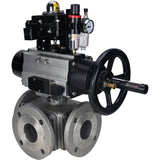 Ball valves Elephant BV3232P(4pc)-FP-3WL-F-ISO-H DN100 16 bar full bore, flanged, body - stainless steel SS316, ISO flange F10/F12, square 19x19, with pneumatic actuator PA-DA-105-1, pneumatic distributor 4M310-08 220V, LSU APL-410N EX and ATU AFC2000