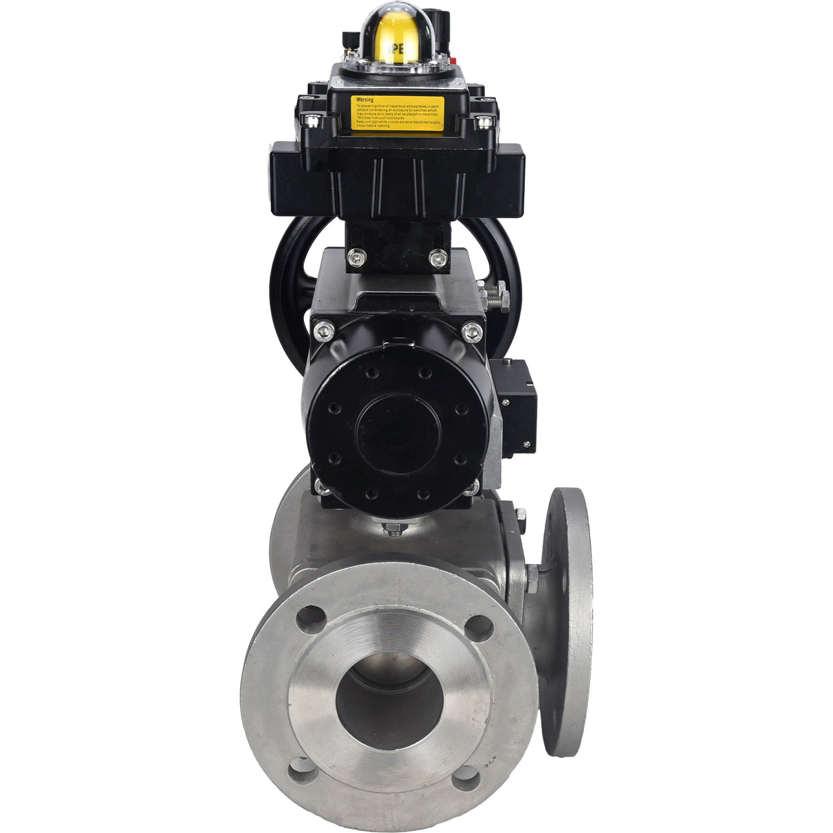 Ball valves Elephant BV3232P(4pc)-FP-3WL-F-ISO-H DN100 16 bar full bore, flanged, body - stainless steel SS316, ISO flange F10/F12, square 19x19, with pneumatic actuator PA-DA-105-1, pneumatic distributor 4M310-08 220V, LSU APL-410N EX and ATU AFC2000