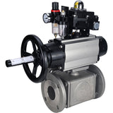 Ball valves Elephant BV3232P(4pc)-FP-3WL-F-ISO-H DN100 16 bar full bore, flanged, body - stainless steel SS316, ISO flange F10/F12, square 19x19, with pneumatic actuator PA-DA-105-1, pneumatic distributor 4M310-08 24V, LSU APL-410N EX and ATU AFC2000