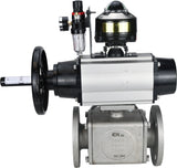 Ball valves Elephant BV3232P(4pc)-FP-3WL-F-ISO-H DN100 16 bar full bore, flanged, body - stainless steel SS316, ISO flange F10/F12, square 19x19, with pneumatic actuator PA-DA-105-1, pneumatic distributor 4M310-08 24V, LSU APL-510N EX and ATU AFC2000