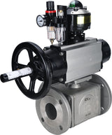 Ball valves Elephant BV3232P(4pc)-FP-3WL-F-ISO-H DN100 16 bar full bore, flanged, body - stainless steel SS316, ISO flange F10/F12, square 19x19, with pneumatic actuator PA-DA-105-1, pneumatic distributor 4M310-08 24V, LSU APL-510N EX and ATU AFC2000
