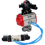 Kugelhähne Elephant BV3232P(4 Stück)-SP-3WL-T-ISO-H, Gehäusematerial - Edelstahl AISI 316, Dichtung - PTFE / PTFE / Teflon, mit pneumatischem Doppelwirkungsantrieb PA-DA, 4V320-08 220V, LSU APL-210N
