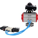 Kugelhähne Elephant BV3232P(4 Stück)-SP-3WL-T-ISO-H, Gehäusematerial - Edelstahl AISI 316, Dichtung - PTFE / PTFE / Teflon, mit pneumatischem Doppelwirkungsantrieb PA-DA, 4V320-08 220V, LSU APL-210N