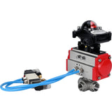 Kugelhähne Elephant BV3232P(4 Stück)-SP-3WL-T-ISO-H, Gehäusematerial - Edelstahl AISI 316, Dichtung - PTFE / PTFE / Teflon, mit pneumatischem Doppelwirkungsantrieb PA-DA, 4V320-08 220V, LSU APL-210N