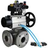 Ball valves Elephant BV3232P(4pc)-FP-3WL-F-ISO-H DN100 16 bar full bore, flanged, body - stainless steel SS316, ISO flange F10/F12, square 19x19, with pneumatic actuator PA-DA-105-1, pneumatic distributor 4V320-8 220V, LSU APL-410N EX and ATU AFC2000