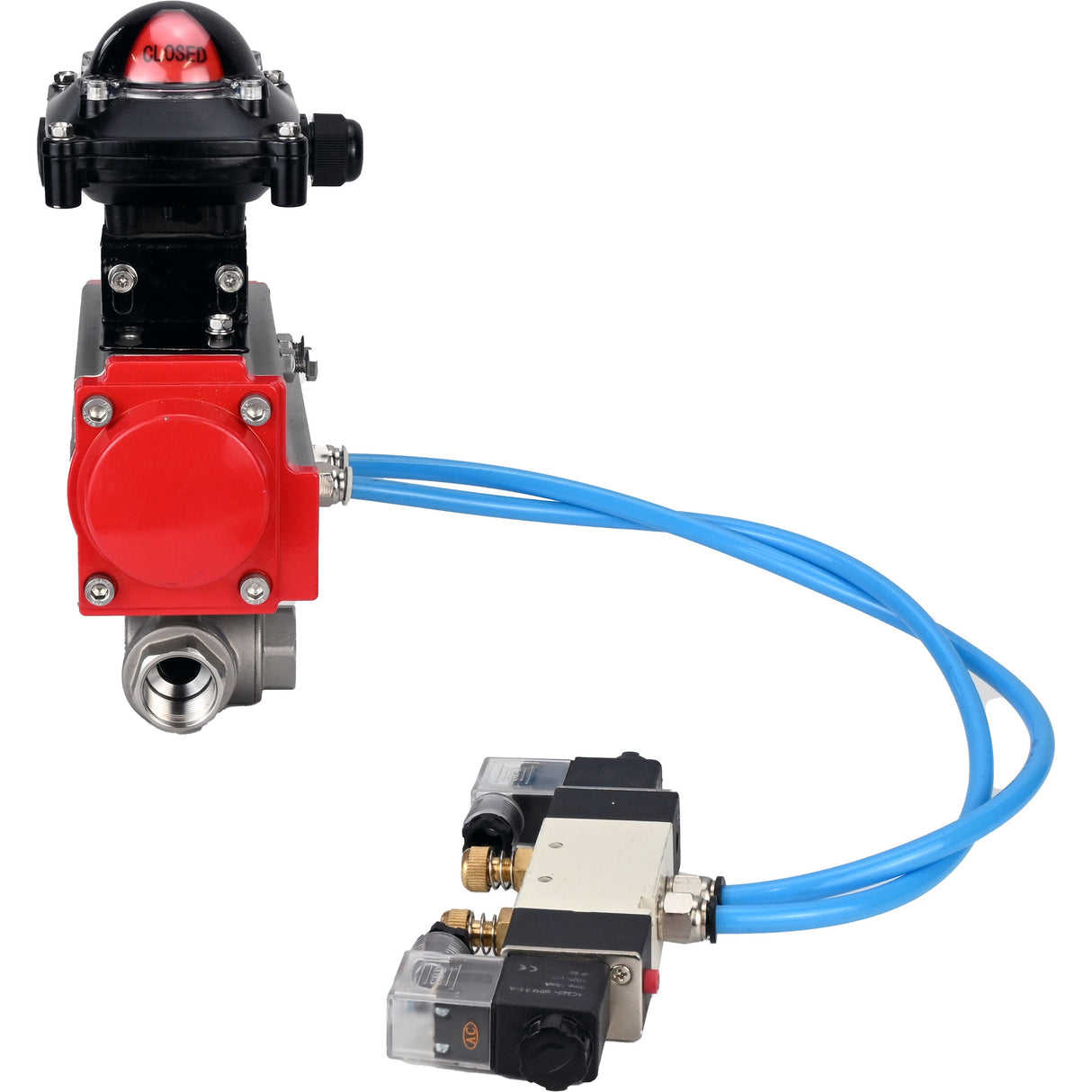Kugelhähne Elephant BV3232P(4 Stück)-SP-3WL-T-ISO-H, Gehäusematerial - Edelstahl AISI 316, Dichtung - PTFE / PTFE / Teflon, mit pneumatischem Doppelwirkungsantrieb PA-DA, 4V320-08 220V, LSU APL-210N