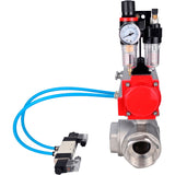 Kugelhähne Elephant BV3232P(4pc)-SP-3WL-T-ISO-H, Gehäusematerial - Edelstahl AISI 316, Dichtung - PTFE / PTFE / Teflon, mit pneumatischem Doppelwirkungsantrieb PA-DA, 4V320-08 220V, ATU AFC2000