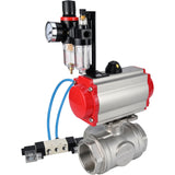 Kugelhähne Elephant BV3232P(4pc)-SP-3WL-T-ISO-H, Gehäusematerial - Edelstahl AISI 316, Dichtung - PTFE / PTFE / Teflon, mit pneumatischem Doppelwirkungsantrieb PA-DA, 4V320-08 220V, ATU AFC2000