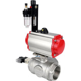 Kugelhähne Elephant BV3232P(4pc)-SP-3WL-T-ISO-H, Gehäusematerial - Edelstahl AISI 316, Dichtung - PTFE / PTFE / Teflon, mit pneumatischem Doppelwirkungsantrieb PA-DA, 4V320-08 220V, ATU AFC2000