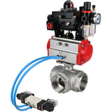 Kugelhähne Elephant BV3232P(4pc)-SP-3WL-T-ISO-H, Gehäusematerial - Edelstahl AISI 316, Dichtung - PTFE / PTFE / Teflon, mit pneumatischem Doppelwirkungsantrieb PA-DA, 4V320-08 220V, LSU APL-410N Ex, ATU AFC2000