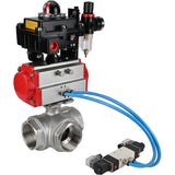 Kugelhähne Elephant BV3232P(4pc)-SP-3WL-T-ISO-H, Gehäusematerial - Edelstahl AISI 316, Dichtung - PTFE / PTFE / Teflon, mit pneumatischem Doppelwirkungsantrieb PA-DA, 4V320-08 220V, LSU APL-410N Ex, ATU AFC2000