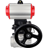 Kugelhähne Elephant BV3232P(4pc)-SP-3WL-T-ISO-H, Gehäusematerial - Edelstahl AISI 316, Dichtung - PTFE / PTFE / Teflon, mit pneumatischem Doppelwirkungsantrieb PA-DA, 4V320-10 220V, Handrad MON