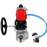 Kugelhähne Elephant BV3232P(4pc)-SP-3WL-T-ISO-H, Gehäusematerial - Edelstahl AISI 316, Dichtung - PTFE / PTFE / Teflon, mit pneumatischem Doppelwirkungsantrieb PA-DA, 4V320-10 220V, Handrad MON
