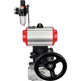 Kugelhähne Elephant BV3232P(4pc)-SP-3WL-T-ISO-H, Gehäusematerial - Edelstahl AISI 316, Dichtung - PTFE / PTFE / Teflon, mit pneumatischem Doppelwirkungsantrieb PA-DA, 4V320-08 220V Handrad MON, ATU AFC2000