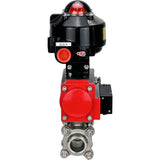 Kugelhähne Elephant BV3232P(3pc)-FP-W-ISO-H zum Schweißen, voller Durchgang, Gehäuse - Edelstahl SS316, Dichtung - PTFE, mit pneumatischem Antrieb Elephant PA-SA 052- 130 pneumatischer Verteiler 4M310-08 220V LSU APL-510N-EX