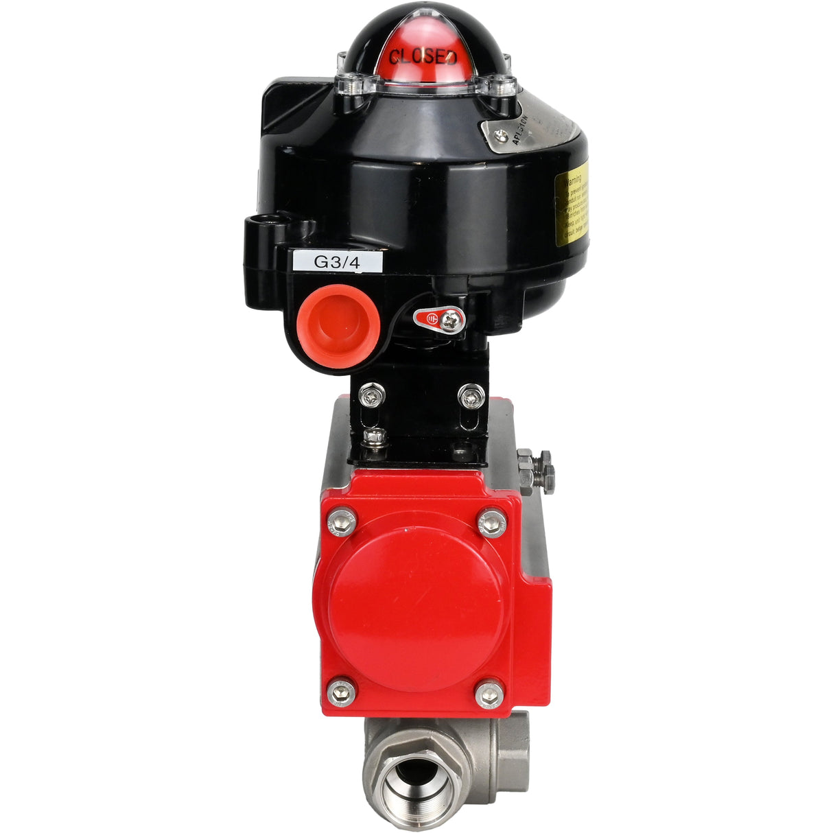 Kugelhähne Elephant BV3232P-SP-3L-T 3-Wege L-Typ, Gewinde, Standardbohrung, Gehäuse - Edelstahl SS316, Dichtung - PTFE, mit pneumatischem Antrieb Elephant PA-SA 052 -105 und LSU APL-510N-EX
