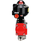 Kugelhähne Elephant BV3232P-SP-3L-T 3-Wege L-Typ, Gewinde, Standardbohrung, Gehäuse - Edelstahl SS316, Dichtung - PTFE, mit pneumatischem Antrieb Elephant PA-SA 052 -105 und LSU APL-510N-EX