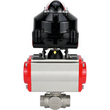 Kugelhähne Elephant BV3232P-SP-3L-T 3-Wege L-Typ, Gewinde, Standardbohrung, Gehäuse - Edelstahl SS316, Dichtung - PTFE, mit pneumatischem Antrieb Elephant PA-DA 052 -083 und LSU APL-510N-EX