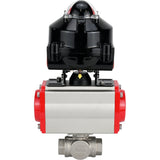 Kugelhähne Elephant BV3232P-SP-3L-T 3-Wege L-Typ, Gewinde, Standardbohrung, Gehäuse - Edelstahl SS316, Dichtung - PTFE, mit pneumatischem Antrieb Elephant PA-SA 052 -105 und LSU APL-510N-EX