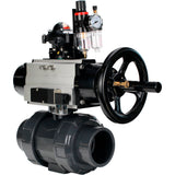 Ball valves Elephant BV4242E-FP-GRM-ISO, body material - UPVC, ball material - UPVC, seal - EPDM, with pneumatic actuator double action PA-DA-105-1, pneumatic distributor 4M310-08 24V, LSU APL-210N and ATU AFC2000