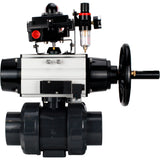 Ball valves Elephant BV4242E-FP-GRM-ISO, body material - UPVC, ball material - UPVC, seal - EPDM, with pneumatic actuator double action PA-DA-105-1, pneumatic distributor 4M310-08 24V, LSU APL-410N EX and ATU AFC2000