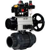 Ball valves Elephant BV4242E-FP-GRM-ISO, body material - UPVC, ball material - UPVC, seal - EPDM, with pneumatic actuator double action PA-DA-105-1, pneumatic distributor 4M310-08 24V, LSU APL-410N EX and ATU AFC2000