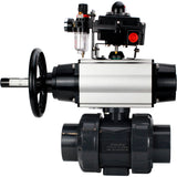 Ball valves Elephant BV4242E-FP-GRM-ISO, body material - UPVC, ball material - UPVC, seal - EPDM, with pneumatic actuator double action PA-DA-105-1, pneumatic distributor 4M310-08 24V, LSU APL-410N EX and ATU AFC2000