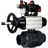 Ball valves Elephant BV4242E-FP-GRM-ISO, body material - UPVC, ball material - UPVC, seal - EPDM, with pneumatic actuator double action PA-DA-105-1, pneumatic distributor 4M310-08 24V, LSU APL-410N EX and ATU AFC2000