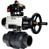 Ball valves Elephant BV4242E-FP-GRM-ISO, body material - UPVC, ball material - UPVC, seal - EPDM, with pneumatic actuator double action PA-DA-105-1, pneumatic distributor 4M310-08 220V and LSU APL-410N EX