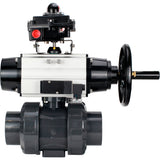 Ball valves Elephant BV4242E-FP-GRM-ISO, body material - UPVC, ball material - UPVC, seal - EPDM, with pneumatic actuator double action PA-DA-105-1, pneumatic distributor 4M310-08 220V and LSU APL-410N EX