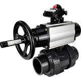 Ball valves Elephant BV4242E-FP-GRM-ISO, body material - UPVC, ball material - UPVC, seal - EPDM, with pneumatic actuator double action PA-DA-105-1, pneumatic distributor 4M310-08 220V and LSU APL-210N