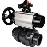 Ball valves Elephant BV4242E-FP-GRM-ISO, body material - UPVC, ball material - UPVC, seal - EPDM, with pneumatic actuator double action PA-DA-105-1, pneumatic distributor 4M310-08 220V and LSU APL-210N