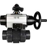 Ball valves Elephant BV4242E-FP-GRM-ISO, body material - UPVC, ball material - UPVC, seal - EPDM, with pneumatic actuator double action PA-DA-105-1, pneumatic distributor 4M310-08 220V and LSU APL-210N