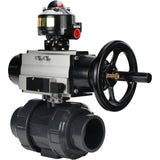Ball valves Elephant BV4242E-FP-GRM-ISO, body material - UPVC, ball material - UPVC, seal - EPDM, with pneumatic actuator double action PA-DA-105-1, pneumatic distributor 4M310-08 220V and LSU APL-510N EX