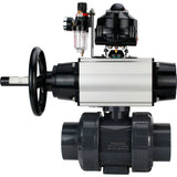 Ball valves Elephant BV4242E-FP-GRM-ISO, body material - UPVC, ball material - UPVC, seal - EPDM, with pneumatic actuator double action PA-DA-105-1, pneumatic distributor 4M310-08 24V, LSU APL-510N EX and ATU AFC2000
