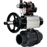 Ball valves Elephant BV4242E-FP-GRM-ISO, body material - UPVC, ball material - UPVC, seal - EPDM, with pneumatic actuator double action PA-DA-105-1, pneumatic distributor 4M310-08 24V, LSU APL-510N EX and ATU AFC2000