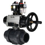 Ball valves Elephant BV4242E-FP-GRM-ISO, body material - UPVC, ball material - UPVC, seal - EPDM, with pneumatic actuator double action PA-DA-105-1, pneumatic distributor 4M310-08 24V, LSU APL-510N EX and ATU AFC2000