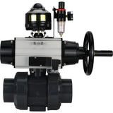 Ball valves Elephant BV4242E-FP-GRM-ISO, body material - UPVC, ball material - UPVC, seal - EPDM, with pneumatic actuator double action PA-DA-105-1, pneumatic distributor 4M310-08 24V, LSU APL-510N EX and ATU AFC2000
