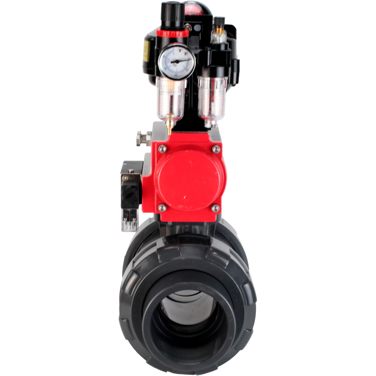Ball valves Elephant BV4242E-FP-GRM-ISO, body material - UPVC, ball material - UPVC, seal - EPDM, with pneumatic actuator double action PA-DA, pneumatic distributor 4M310-08 24V, LSU APL-510N EX and ATU AFC2000