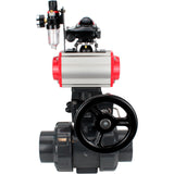 Ball valves Elephant BV4242E-FP-GRM-ISO, body material - UPVC, ball material - UPVC, seal - EPDM, with pneumatic actuator double action PA-DA, pneumatic distributor 4M310-08 220V, LSU APL-210N, ATU AFC2000 and handwheel MON