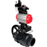 Ball valves Elephant BV4242E-FP-GRM-ISO, body material - UPVC, ball material - UPVC, seal - EPDM, with pneumatic actuator double action PA-DA, pneumatic distributor 4M310-08 220V, LSU APL-210N, ATU AFC2000 and handwheel MON