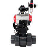 Ball valves Elephant BV4242E-FP-GRM-ISO, body material - UPVC, ball material - UPVC, seal - EPDM, with pneumatic actuator double action PA-DA, pneumatic distributor 4M310-08 220V, LSU APL-210N, ATU AFC2000 and handwheel MON