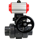 Ball valves Elephant BV4242E-FP-GRM-ISO, body material - UPVC, ball material - UPVC, seal - EPDM, with pneumatic actuator double action PA-DA, pneumatic distributor 4M310-08 220V and handwheel MON
